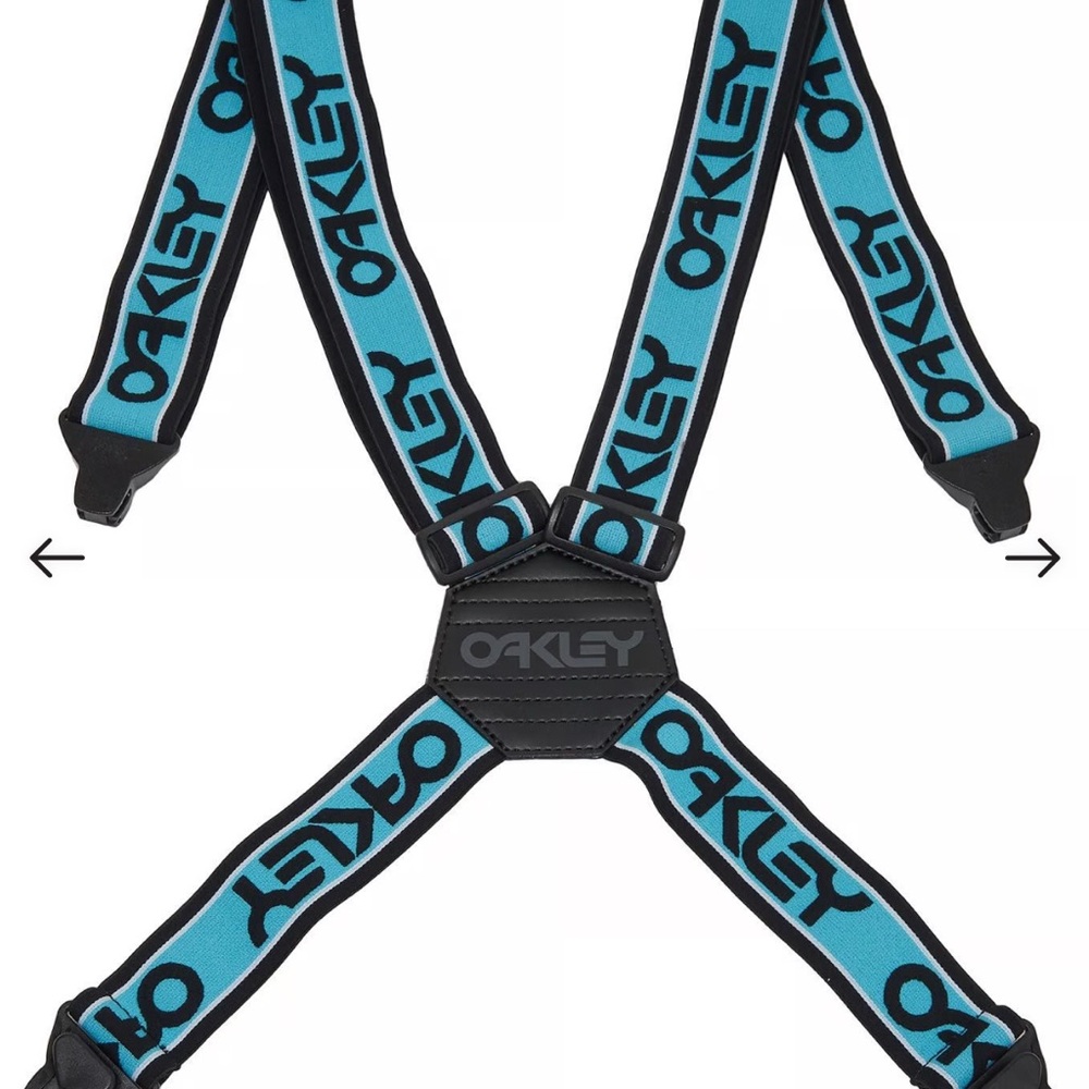 Oakley Blue and Black X-Shaped Suspenders with Adjustable Clips new without tag